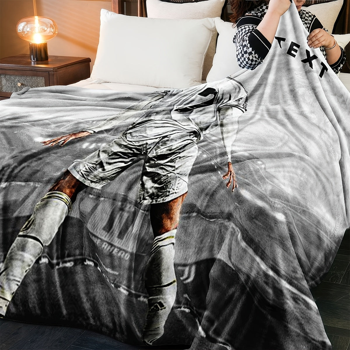 Personalized Football Player Print Flannel Blanket for Bed Sofa Camping Travel