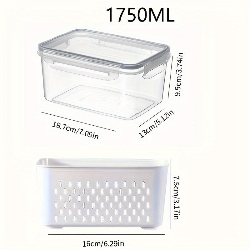 Reusable Food Storage Container Set 2/4pcs with Drain Basket and Lid for Fruits and Vegetables