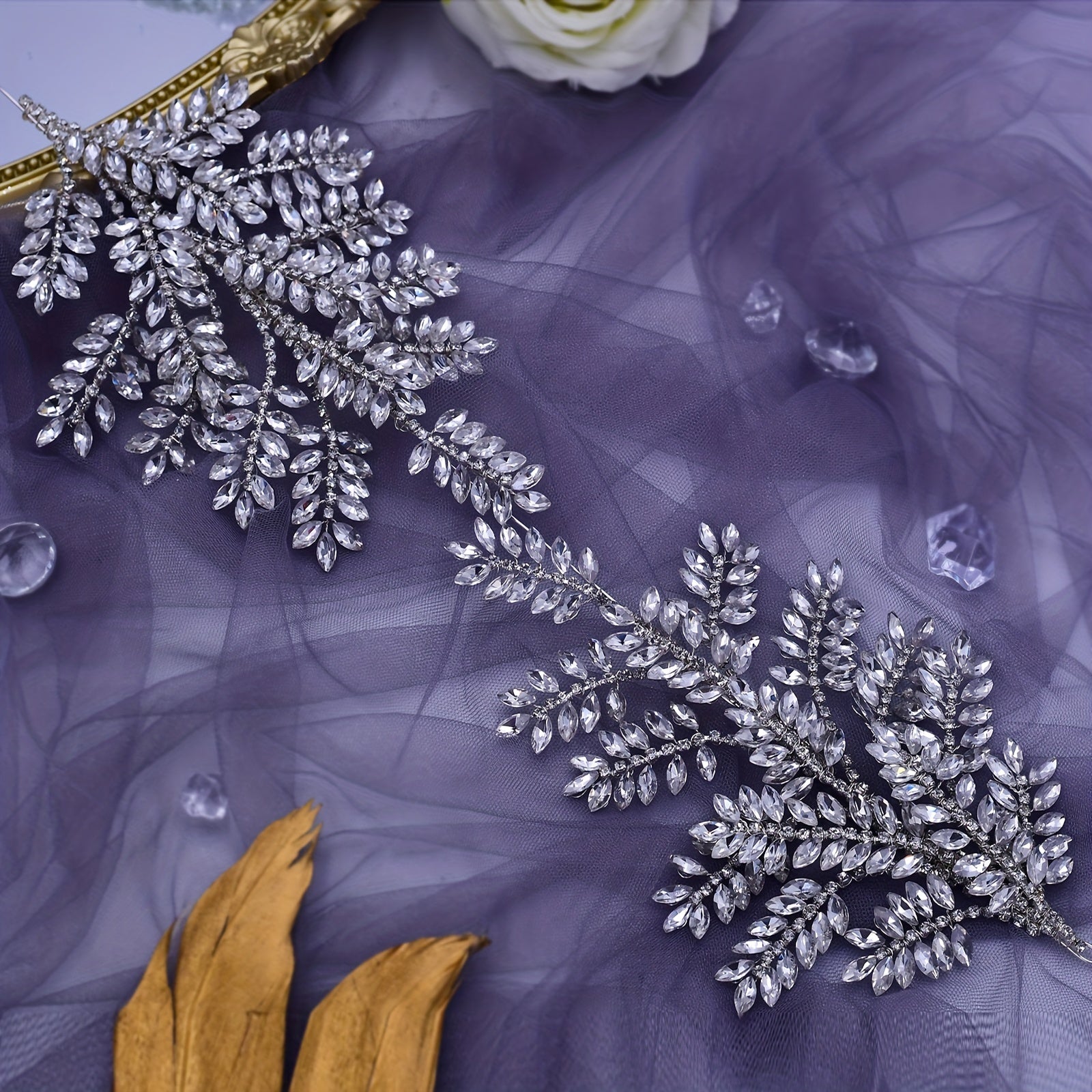 Bridal Wedding Crown with Rhinestone Inlays Hair Hoop Headband for Brides