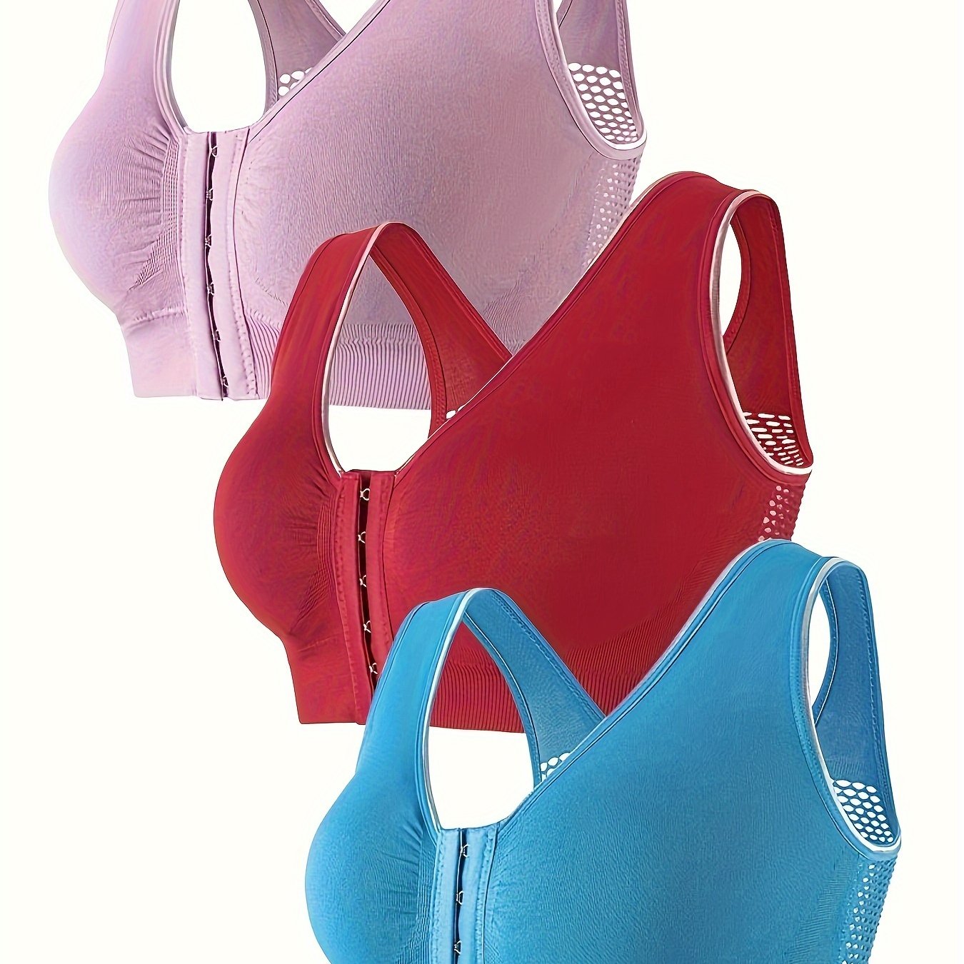 Women’s Summer Breathable Bra Set 3 Piece Lingerie Set Small Gather Front Buckle