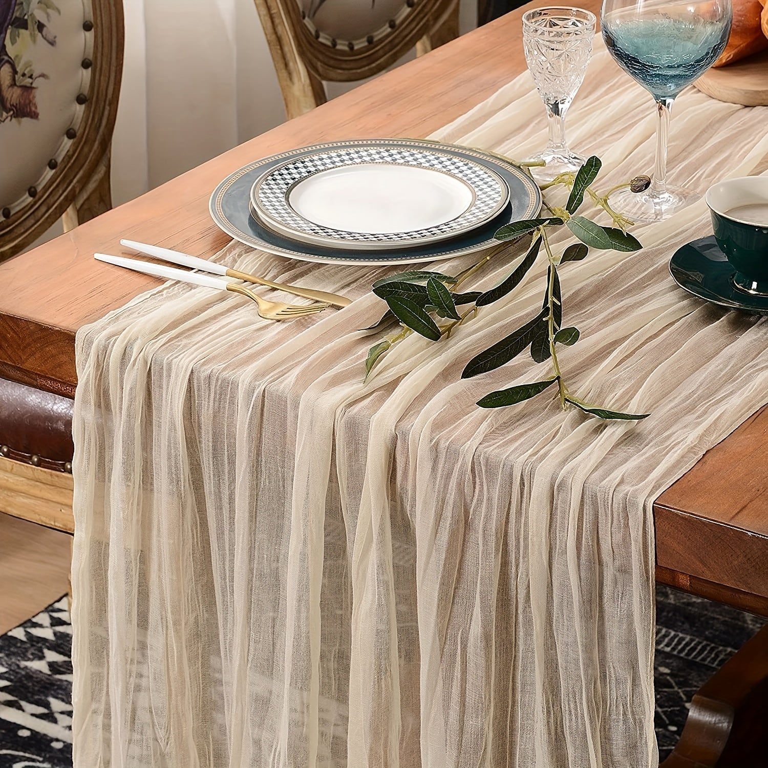 Wrinkled Cheesecloth Table Runner Bohemian Chic Wedding Party Decor