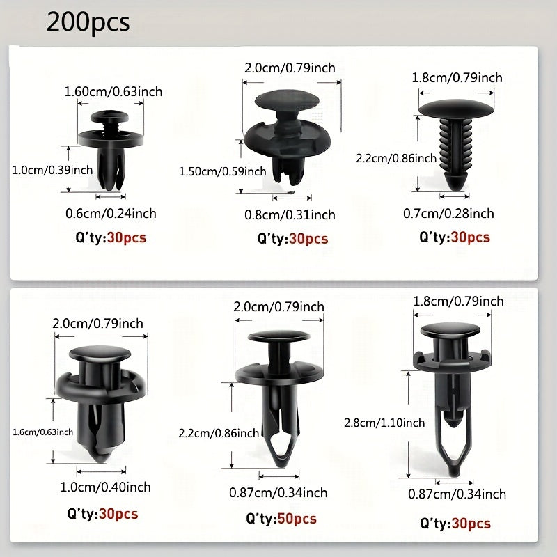 200 Pcs Mixed Car Bumper Fastener Clips 6-10mm Universal Body Repair
