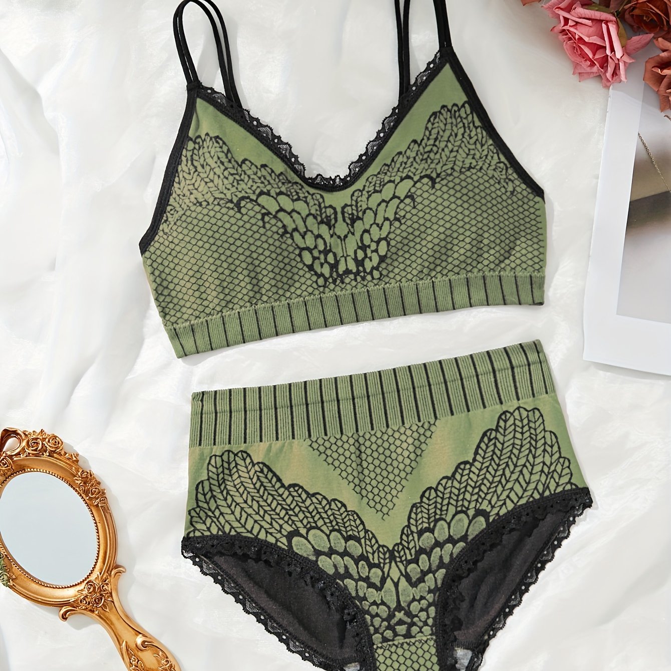 Women's High-Waisted Underwear Set with Double Shoulder Straps for Abdominal Support