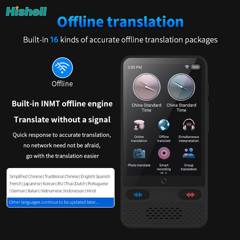 Two-Way Voice Translator with Offline Support for 138 Languages 8.99cm HD Touch Screen