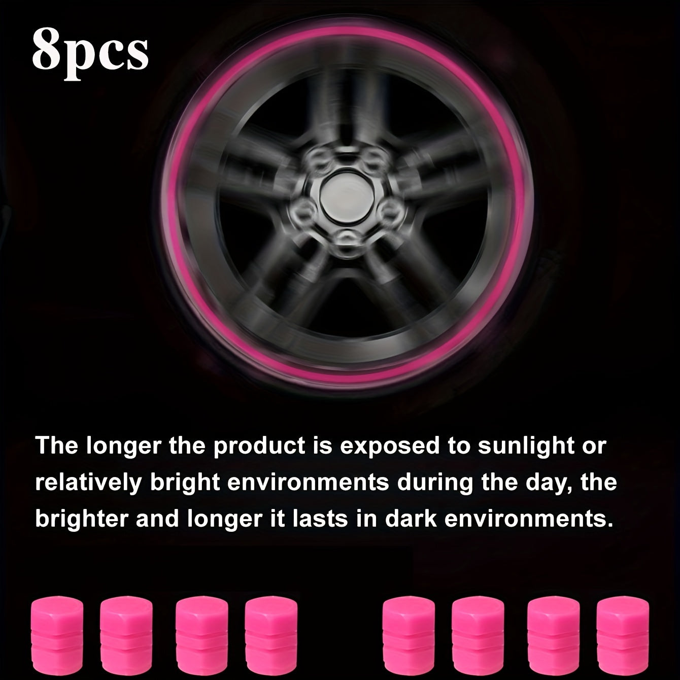 8Pcs Glow-in-the-Dark Tire Valve Caps Universal Plastic Car Wheel Stem Covers