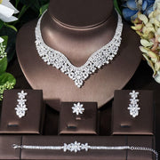 Women Middle Eastern Jewelry Set with Cubic Zirconia Necklace Earrings Ring Bracelet