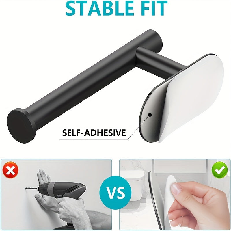 Black Stainless Steel No-Drill Toilet Paper Holder for Bathroom Kitchen