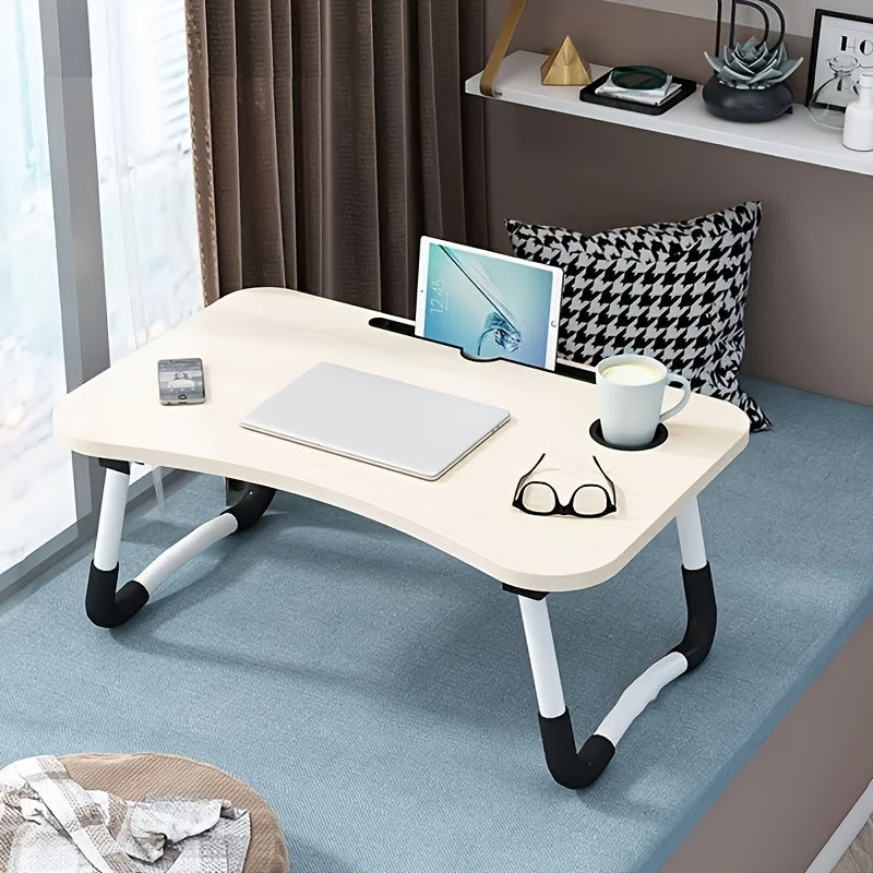Folding Portable Laptop Table with Cup Holder and Tablet Slot for Bed Sofa Picnic