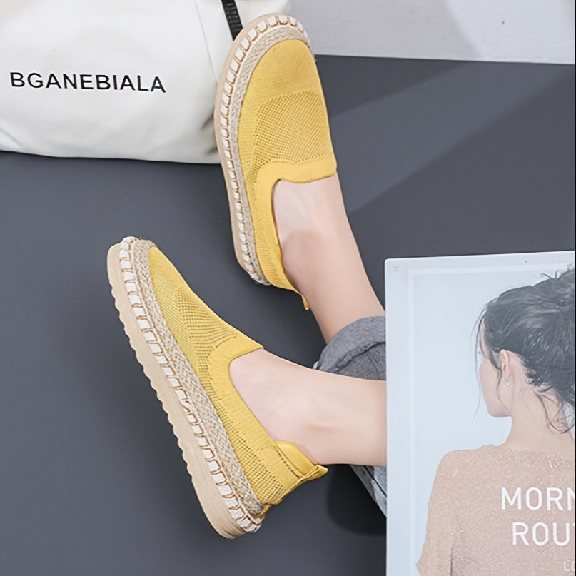 Women's Slip-On Flat Shoes Breathable Knit Fabric Casual Comfortable Flats Black Blue White