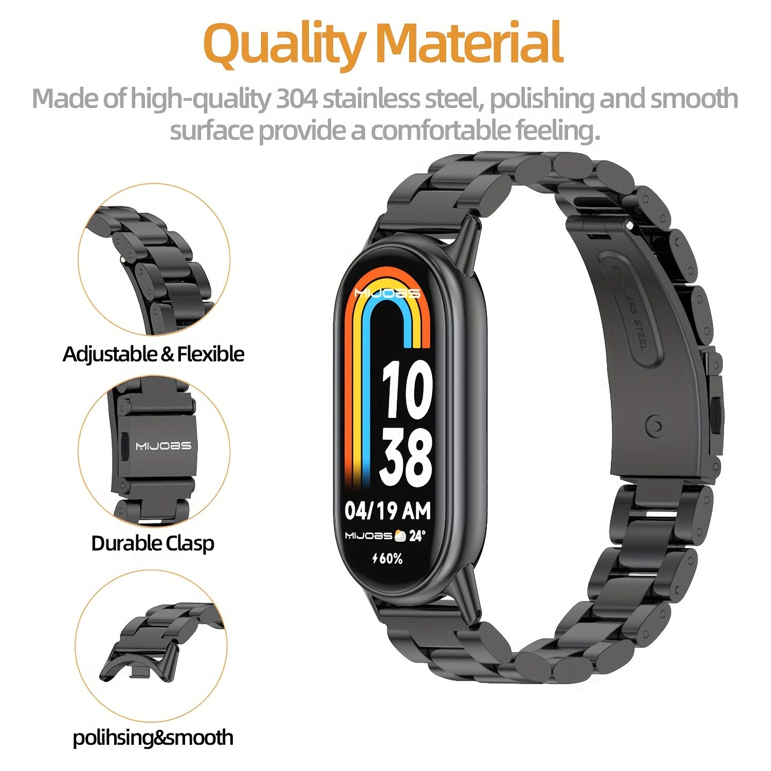 Stainless Steel Replacement Band for Mi Band 3-9 Dual-Tone Adjustable Fit