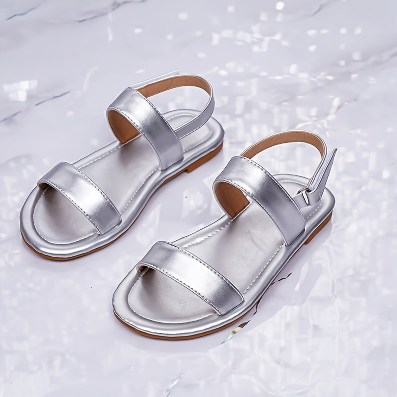 Girls' Gold Sandals Leather Summer Casual Shoes with Rubber Sole