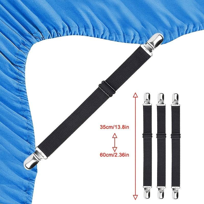 Adjustable Elastic Bed Sheet Clips Set of 4 for Securing Sheets and Mattress Covers