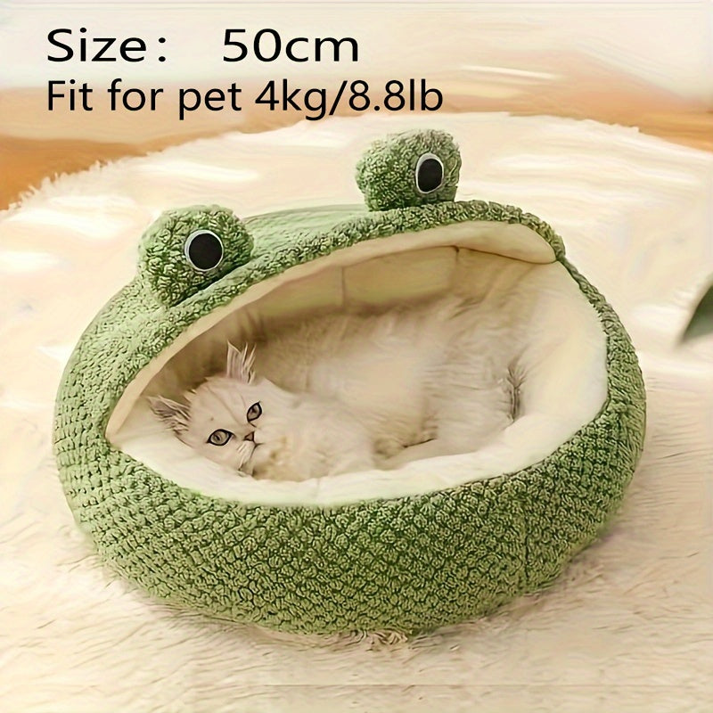 Cozy Frog-Design Cat Bed for Small Cats Polyester Fiber Modern Style