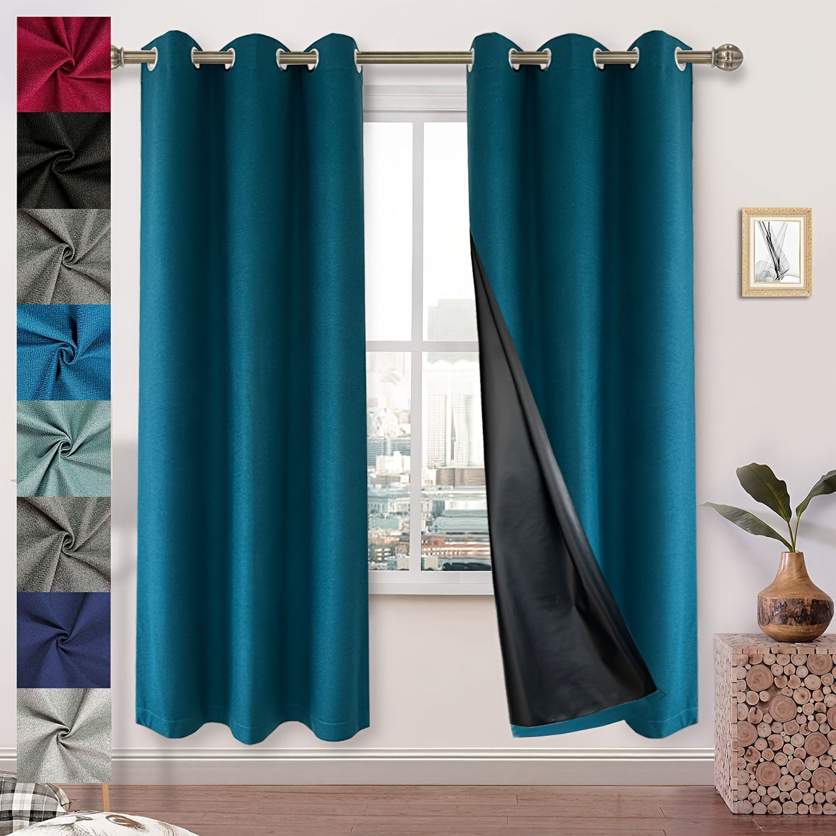 Blackout Faux Linen Textured Curtains Grommet Top for Bedroom Living Room