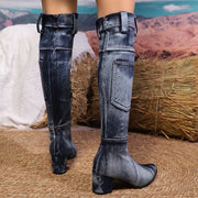 Женские джинсовые ботинки-корректоры до середины икры