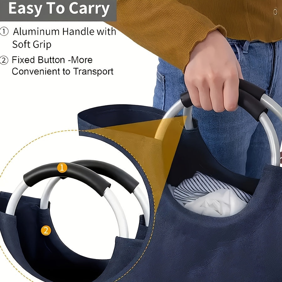 Black Laundry Hamper 90L Collapsible Waterproof Nylon with Aluminum Handles