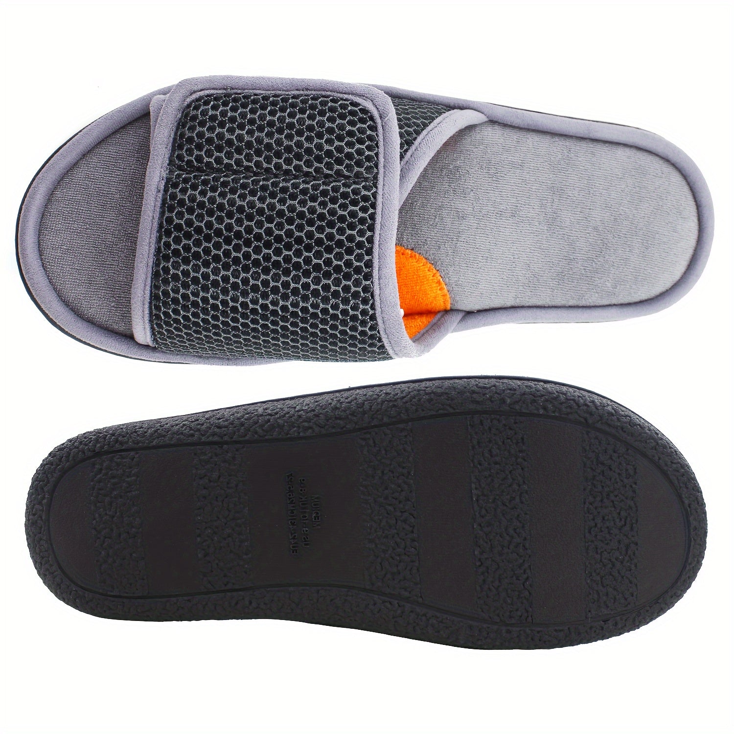 Men's Indoor Slippers Breathable Fabric Casual House Shoes Black Orange Adjustable