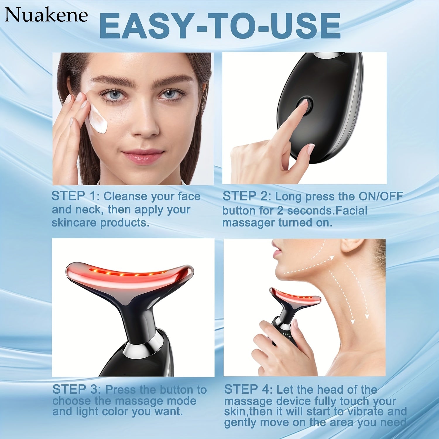 Vibrating Heat Neck Face Massager with 7 Colors USB Rechargeable Skincare Home Facial