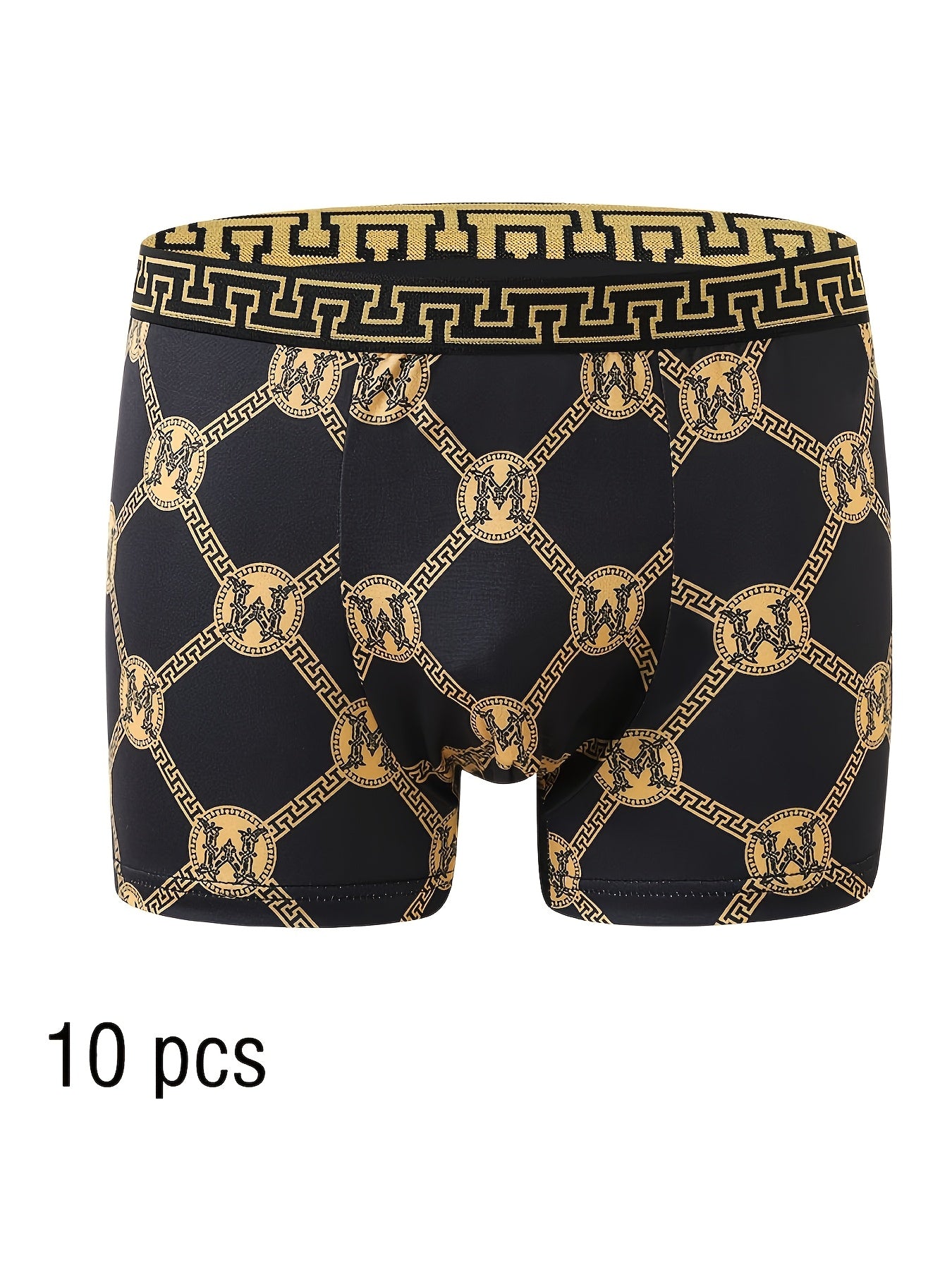 Men's Boxer Briefs 10 Pack Black Gold Print High Stretch Polyester Quick-Dry Comfort for Golf