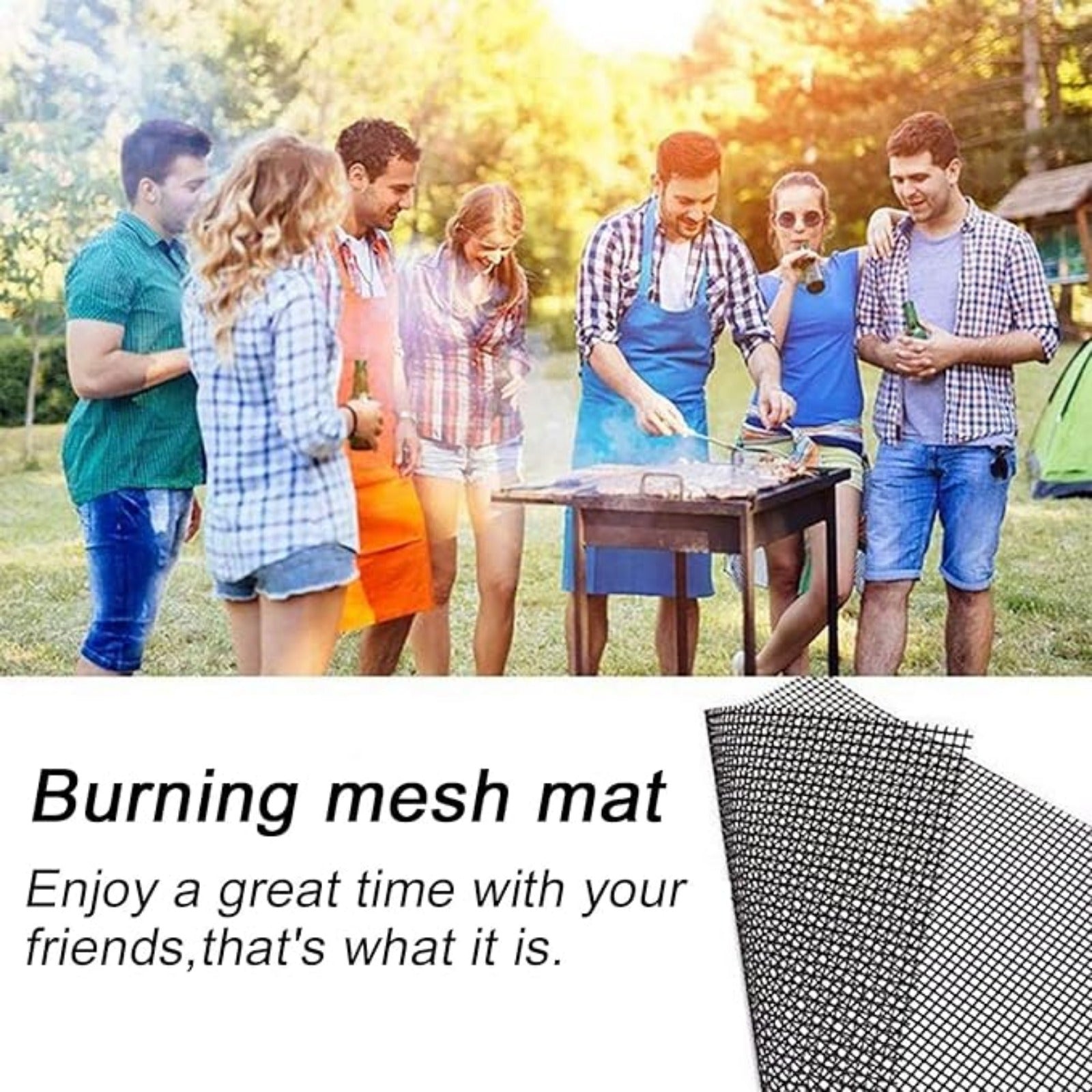 Set of 2 Non-Stick Glass Fiber Grill Mesh Mats Reusable Outdoor Cooking