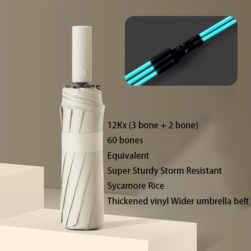 Automatic Umbrella for Men and Women 60 Bone Reinforced Windproof UV Protection Durable with Stylish Handle