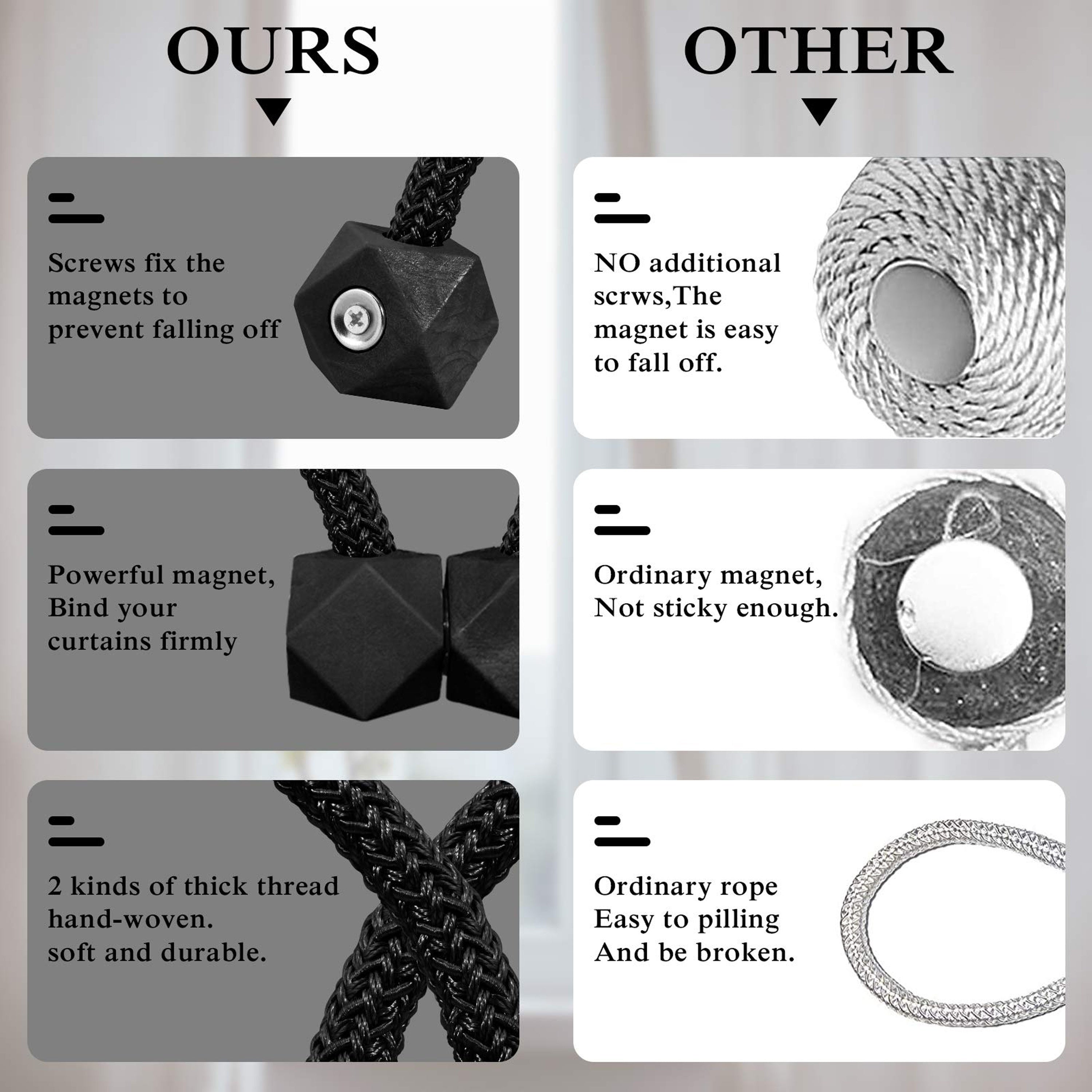 Juego de 4 sujetadores de cortina magnéticos modernos, resistentes y elegantes, decoración para dormitorio y sala de estar