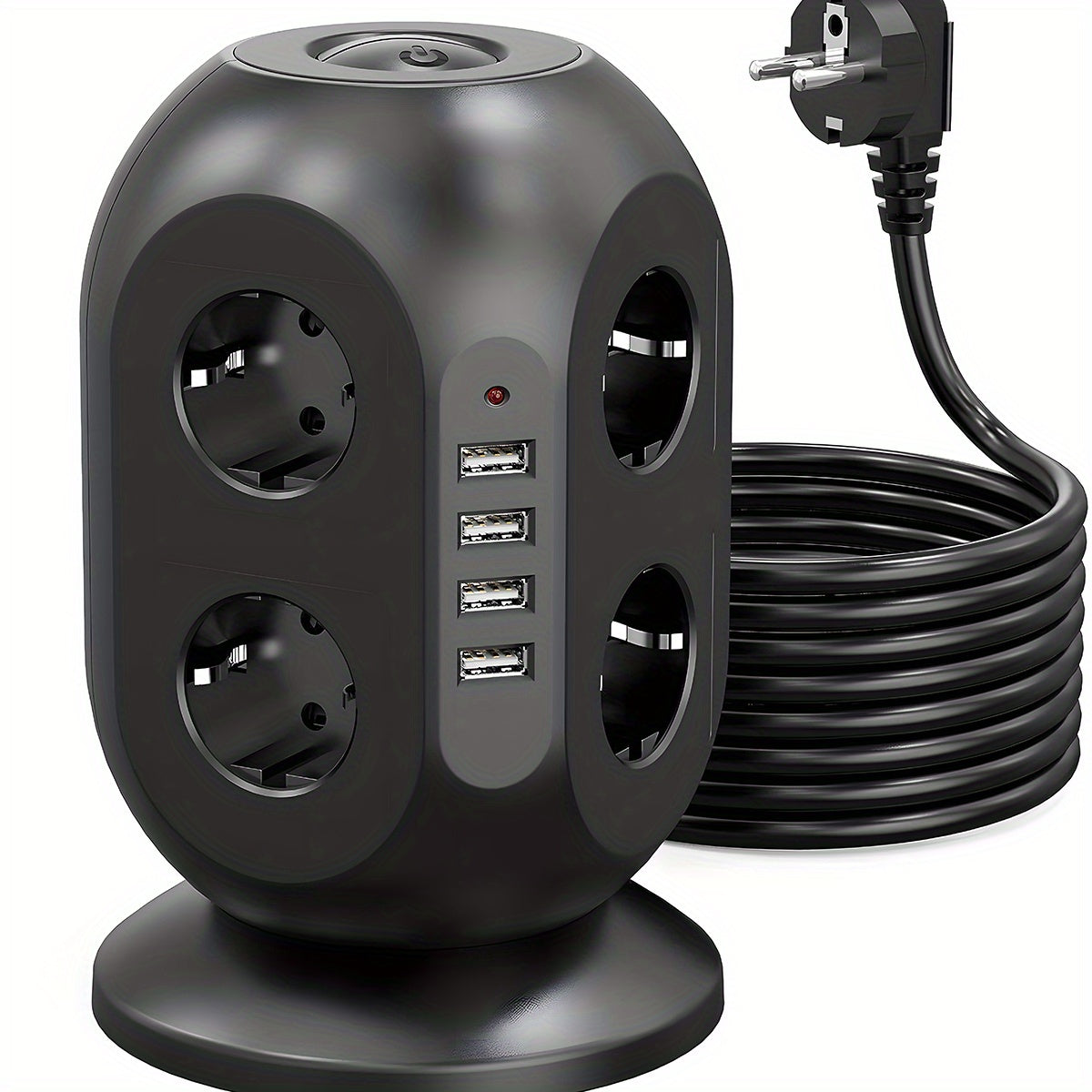Power Strip with 4 USB Ports and Surge Protection 8AC Multi-Socket Tower Extension Cable