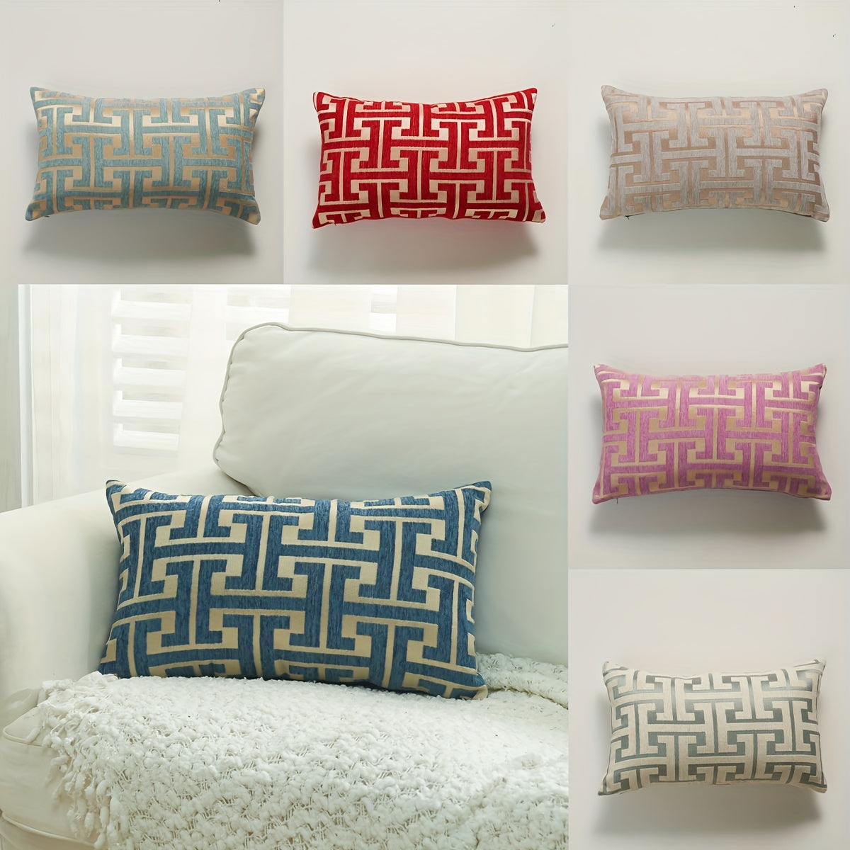 Chenille Geometric Inlaid Color Line Throw Pillow Cover Soft Back Cushion Case