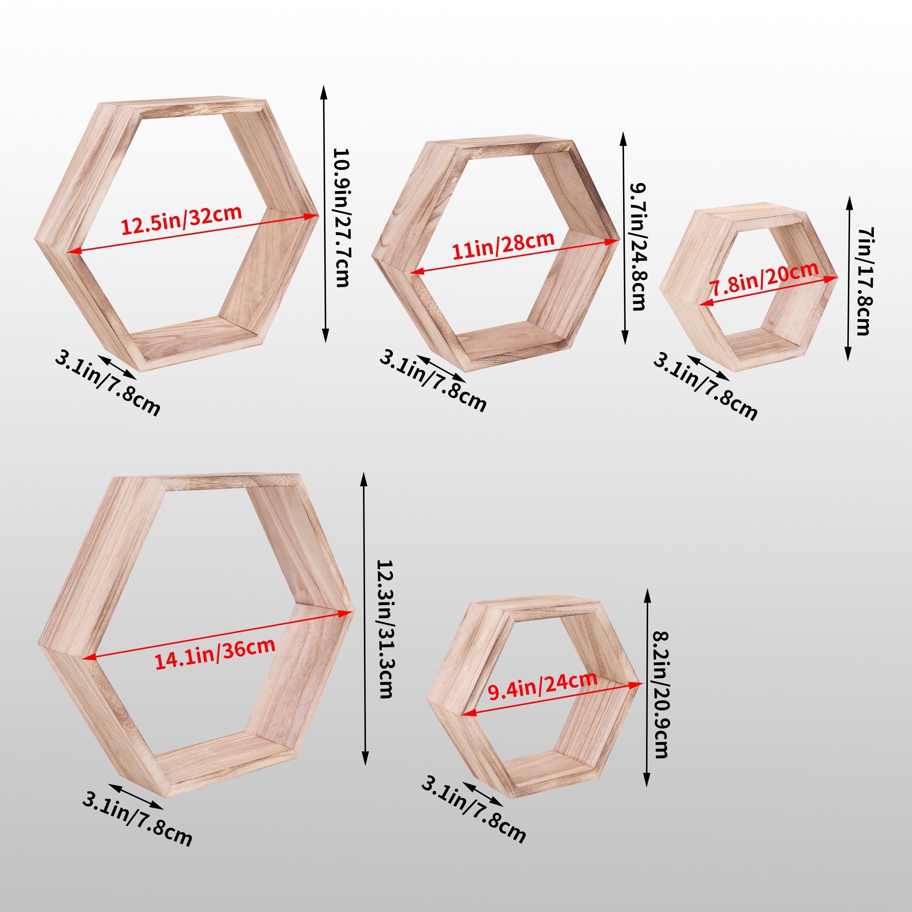 Estantes de pared hexagonales con acabado en madera flotante para baño, dormitorio, sala de estar y almacenamiento