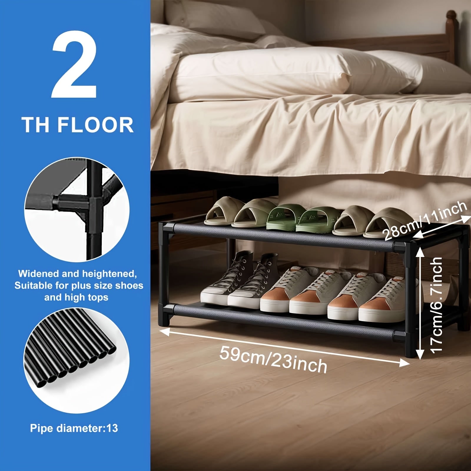 Multi-Tier Metal Shoe Rack for Bedroom Living Room Entryway Space-Saving Storage