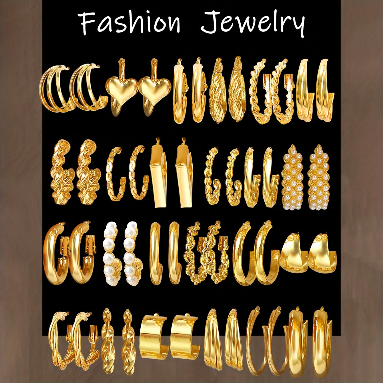 Set of 24/36/48 Elegant Geometric Wide Face Twisted Alloy Stainless Steel Earrings for Women