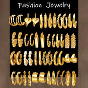 Set of 24/36/48 Elegant Geometric Wide Face Twisted Alloy Stainless Steel Earrings for Women