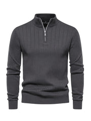 Men's Knitted Zip-Up Sweater Long Sleeve Stand Collar Solid Viscose Polyester Nylon