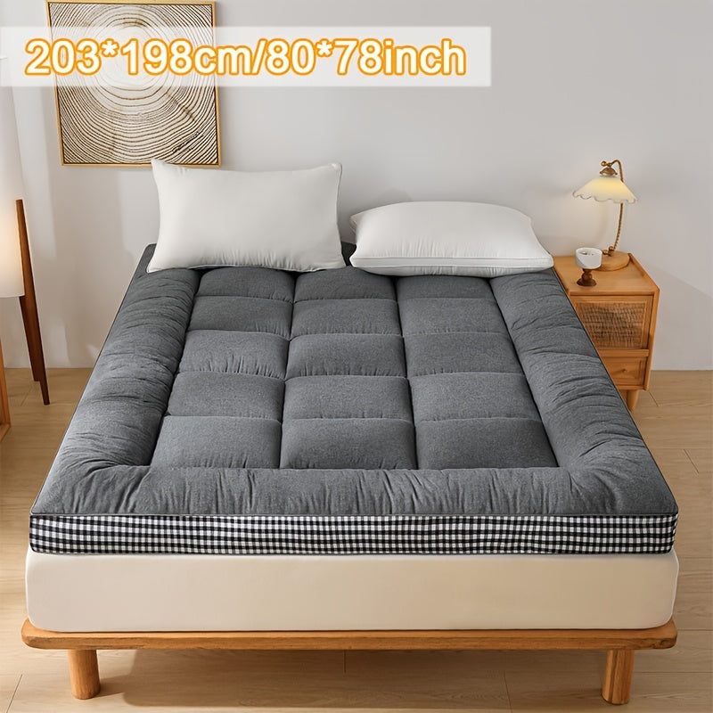 Full Size Japanese Floor Mattress with Thick Fluffy Padding Blue Foldable Tatami Cushion for Camping Dormitory Guest