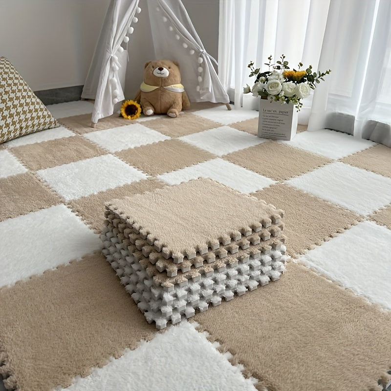 24-Piece Washable Plush Patchwork Floor Mats for Home Use Bedside Carpet