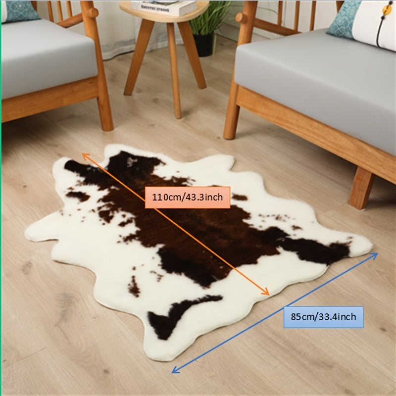 Alfombra de imitación de piel de vaca con estampado animal, resistente a las manchas, fácil de limpiar para sala de estar y dormitorio