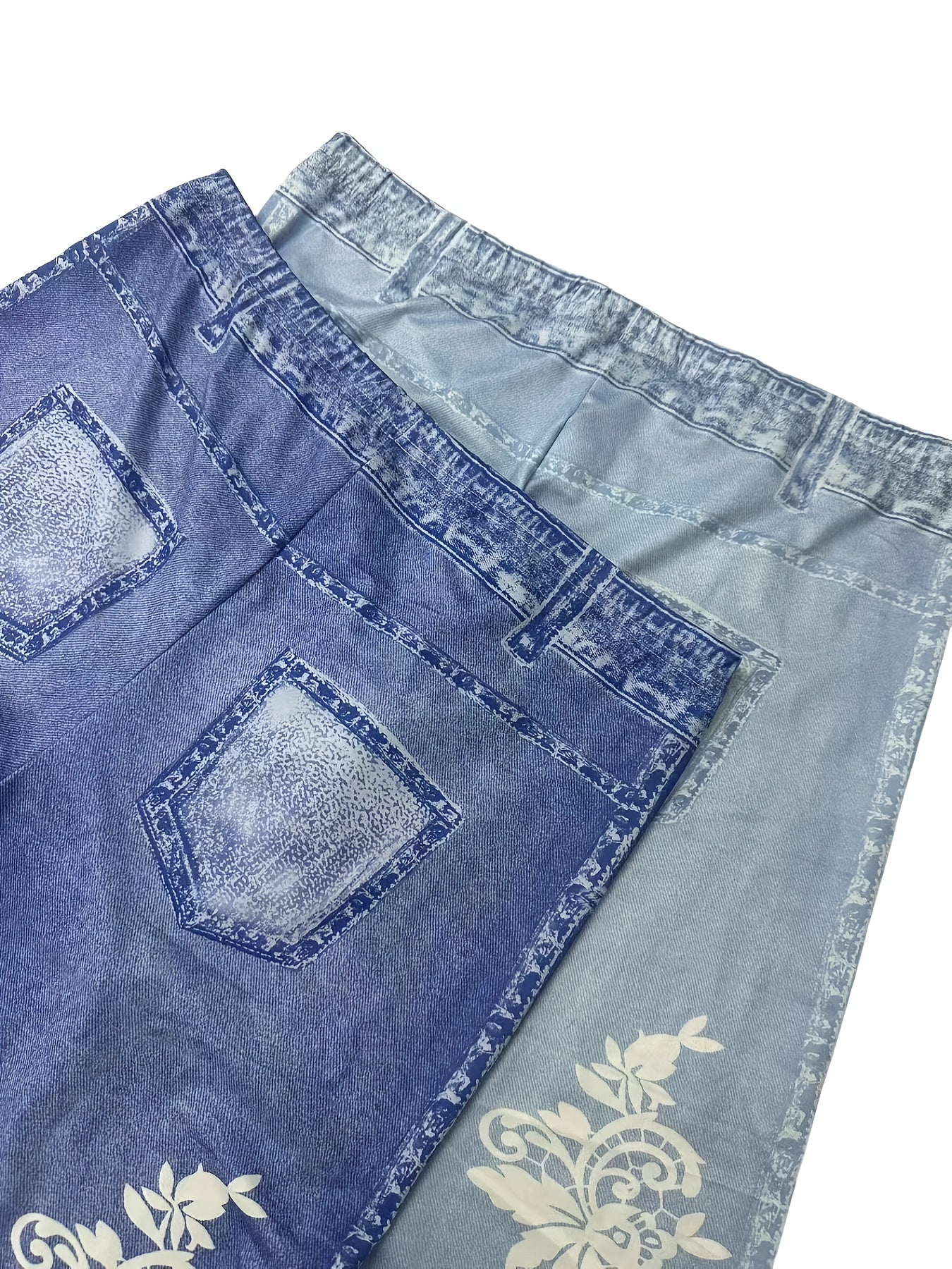 Women's Plus Size Denim Printed Capri Pants Two-Piece Set