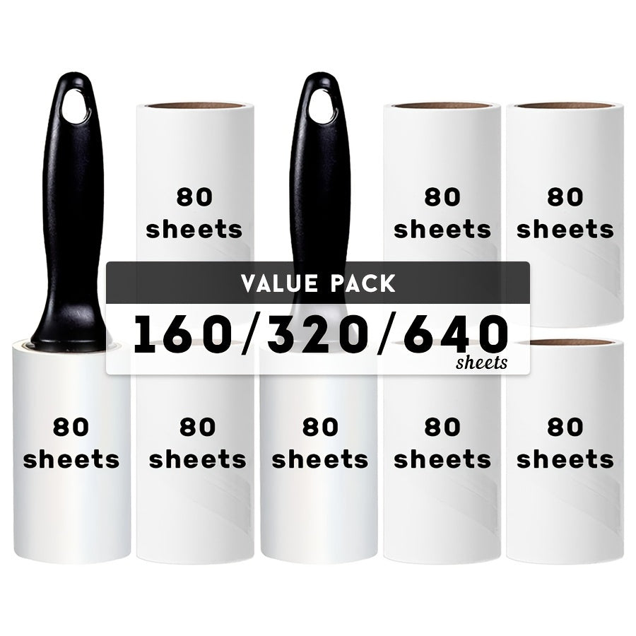 Black Handle Lint Roller with Extra Sticky Sheets for Pet Hair Removal 640/320/160 Sheets
