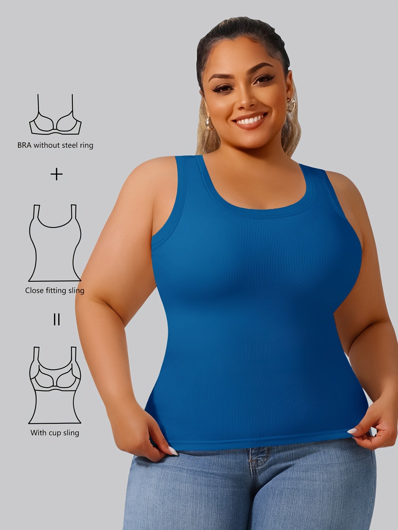 Women's Plus Size Sports Bra with Built-In Pads Ribbed Stretch Breathable Pink White