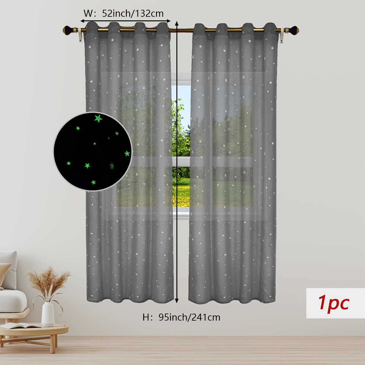 Pastoral Style Curtains with Luminous Star Pattern for Bedroom Living Room Office Kitchen