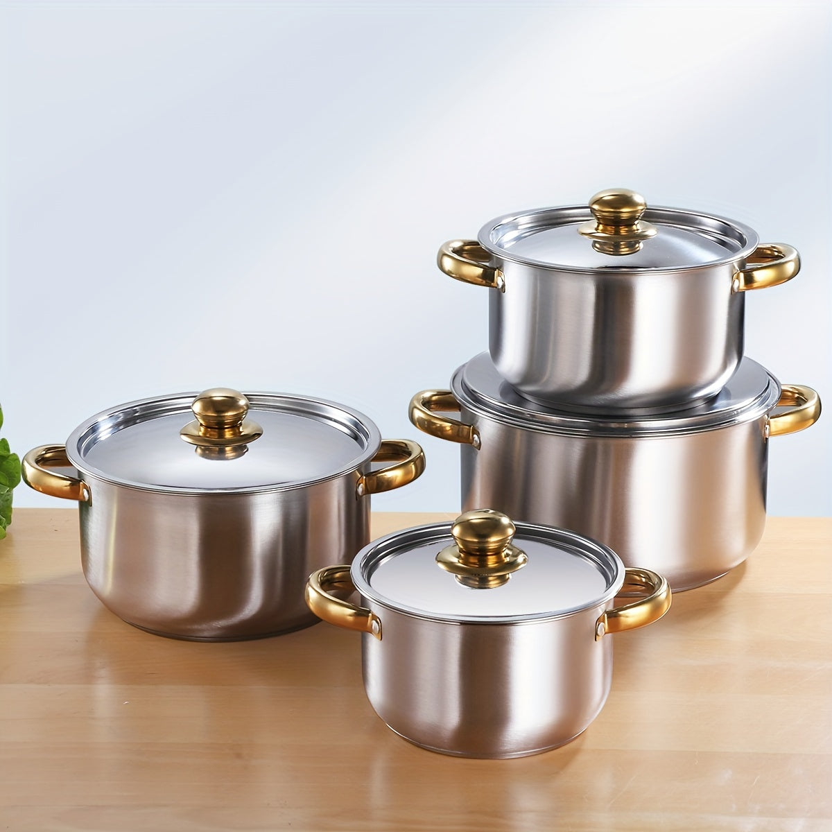 Set of 4 Stainless Steel Soup Pots with Composite Bottoms 18cm-24cm