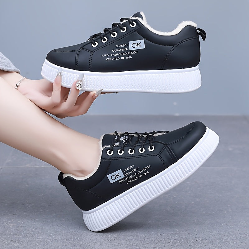 Women's Plush-Lined Synthetic Casual Sneakers Winter Warmth Thick Sole