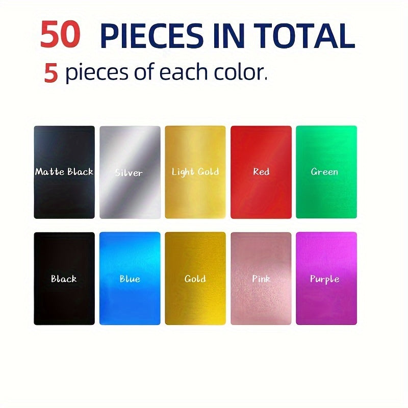 50 Pack Aluminum Business Cards for Engraving DIY Gift Office Supplies 0.2mm Thickness