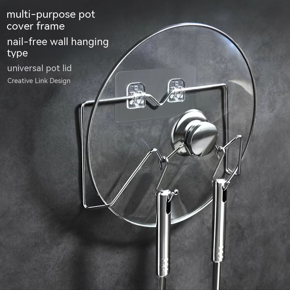 Wall-Mounted Stainless Steel Kitchen Organizer with Hooks for Pot Lids and Cutting Boards