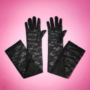 Women's Black Lace Gloves Long Mesh Veil for Wedding Bridal Party