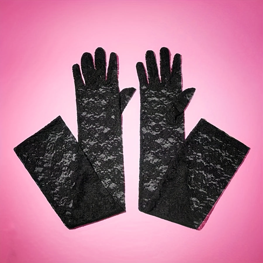 Women's Black Lace Gloves Long Mesh Veil for Wedding Bridal Party