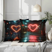 Urban Night Scene Heart Cushion Cover Polyester Contemporary Fantasy Style All-Season Sofa Bedroom Office Decor