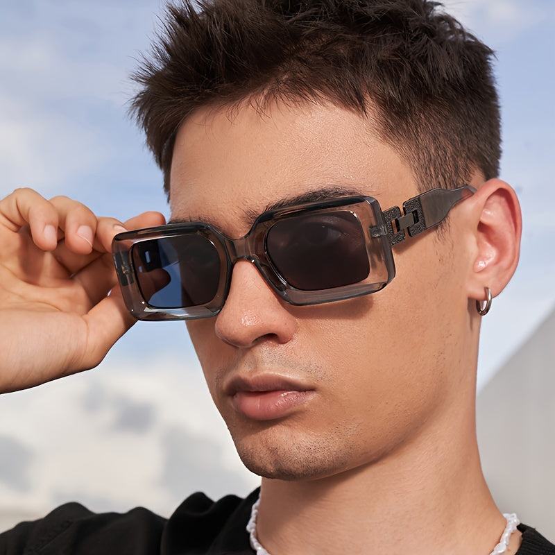 Men's Retro Square Glasses Fashion PC Frame Rectangular Eyewear for Daily Wear