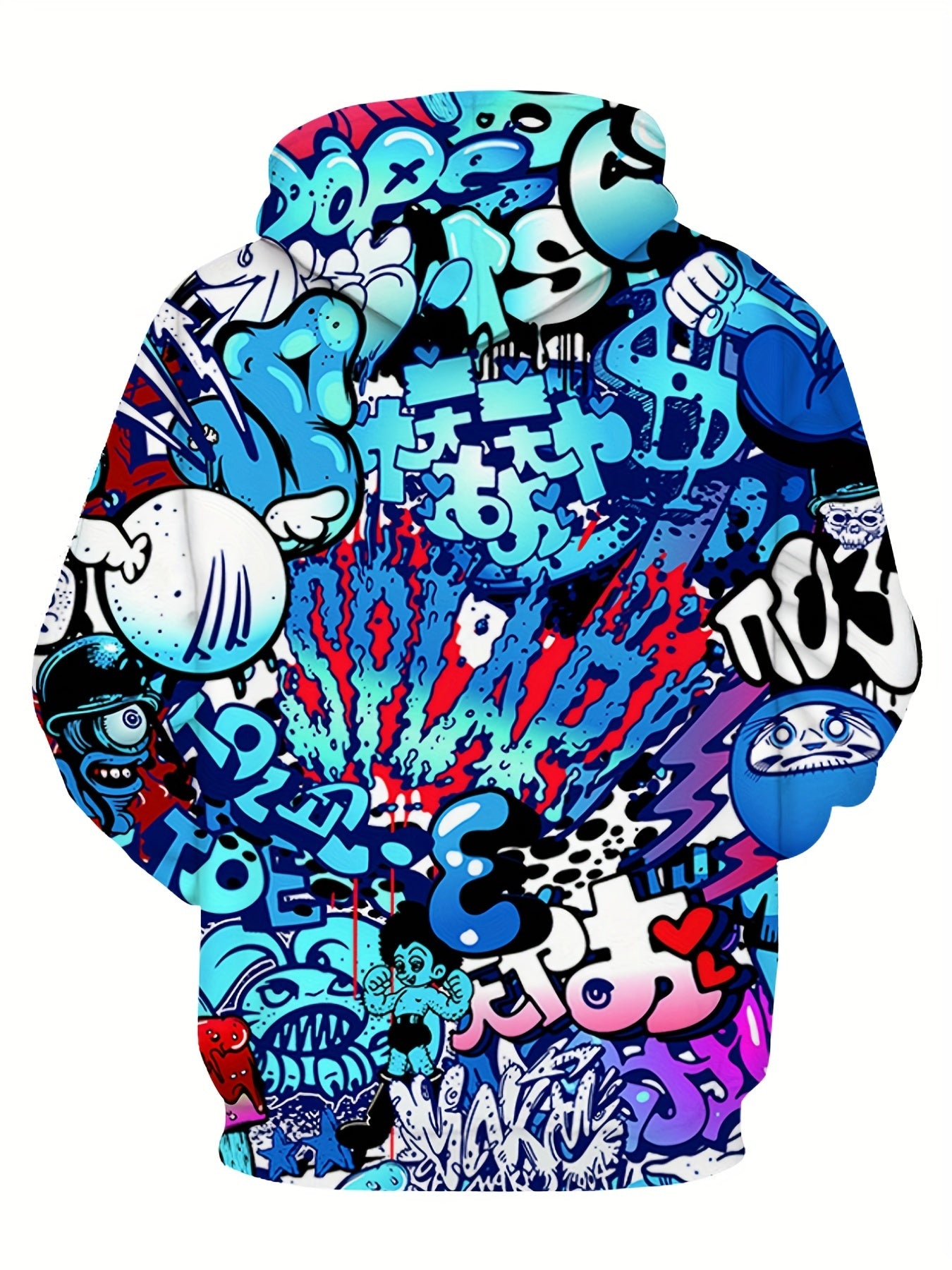 Men's Casual Sports Hoodie with All-Over Cartoon Print Knit Fabric Pockets Regular Fit