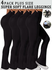 Plus Size Women Flare Leggings Tummy Control Bell Bottom Pants Black Gray Beige